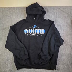 Detroit Lions 2024 NFC North Champions Hoodie Men's XL Black No Drawstrings